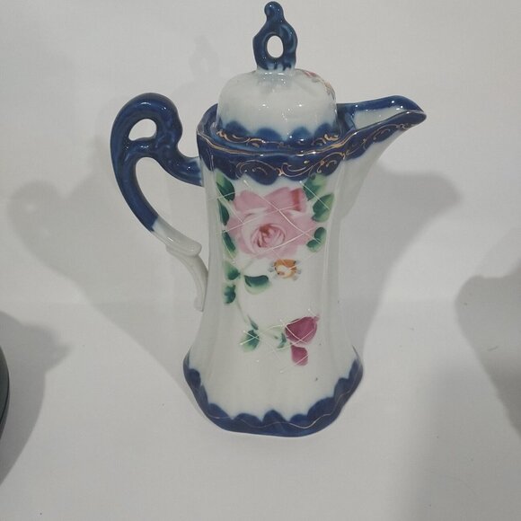 Nippon Hand Painted CHOCOLATE POT Cobalt Blue Gold Florial 12pc Set Antique - Picture 4 of 16